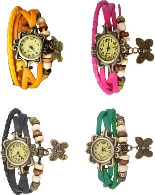 NS18 Vintage Butterfly Rakhi Combo of 4 Yellow, Black, Pink And Green Analog Watch  - For Women   Watches  (NS18)
