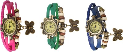 NS18 Vintage Butterfly Rakhi Watch Combo of 3 Pink, Green And Blue Analog Watch  - For Women   Watches  (NS18)