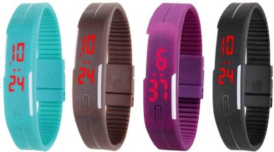 NS18 Silicone Led Magnet Band Combo of 4 Sky Blue, Brown, Purple And Black Digital Watch  - For Boys & Girls   Watches  (NS18)