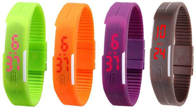 

NS18 Silicone Led Magnet Band Combo of 4 Green, Orange, Purple And Brown Watch - For Boys & Girls