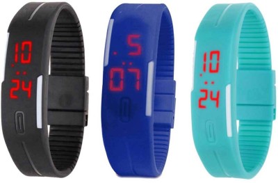 NS18 Silicone Led Magnet Band Combo of 3 Black, Blue And Sky Blue Digital Watch  - For Boys & Girls   Watches  (NS18)