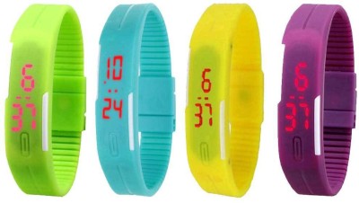 NS18 Silicone Led Magnet Band Watch Combo of 4 Green, Sky Blue, Yellow And Purple Digital Watch  - For Couple   Watches  (NS18)