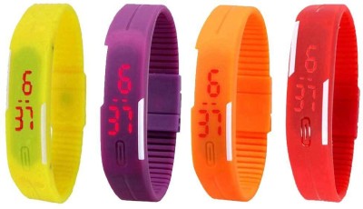 NS18 Silicone Led Magnet Band Watch Combo of 4 Yellow, Purple, Orange And Red Digital Watch  - For Couple   Watches  (NS18)