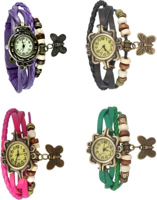 NS18 Vintage Butterfly Rakhi Combo of 4 Purple, Pink, Black And Green Analog Watch  - For Women   Watches  (NS18)