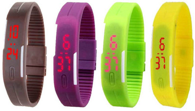 

NS18 Silicone Led Magnet Band Combo of 4 Brown, Purple, Green And Yellow Watch - For Boys & Girls