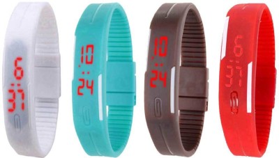 NS18 Silicone Led Magnet Band Watch Combo of 4 White, Sky Blue, Brown And Red Digital Watch  - For Couple   Watches  (NS18)