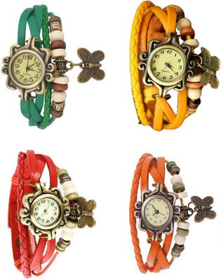 

Kissu Vintage Rakhi Combo of 4 Green, Red, Yellow And Orange Watch - For Women
