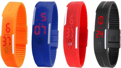 

NS18 Silicone Led Magnet Band Combo of 4 Orange, Blue, Red And Black Watch - For Boys & Girls