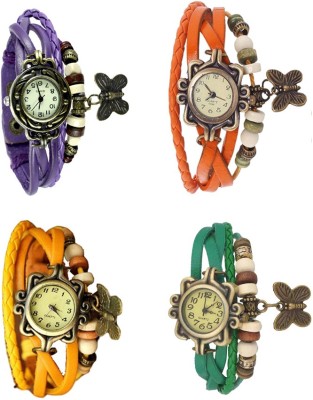 NS18 Vintage Butterfly Rakhi Combo of 4 Purple, Yellow, Orange And Green Analog Watch  - For Women   Watches  (NS18)