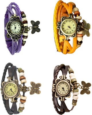 NS18 Vintage Butterfly Rakhi Combo of 4 Purple, Black, Yellow And Brown Analog Watch  - For Women   Watches  (NS18)
