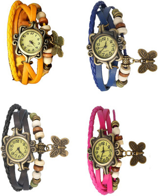 

NS18 Vintage Butterfly Rakhi Combo of 4 Yellow, Black, Blue And Pink Watch - For Women