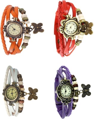 NS18 Vintage Butterfly Rakhi Combo of 4 Orange, White, Red And Purple Analog Watch  - For Women   Watches  (NS18)