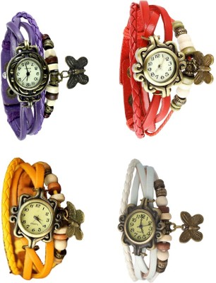 NS18 Vintage Butterfly Rakhi Combo of 4 Purple, Yellow, Red And White Analog Watch  - For Women   Watches  (NS18)