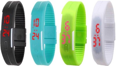 NS18 Silicone Led Magnet Band Combo of 4 Black, Sky Blue, Green And White Digital Watch  - For Boys & Girls   Watches  (NS18)