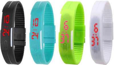 

Kissu Led Magnet Band Combo of 4 Black, Sky Blue, Green And White Watch - For Men & Women