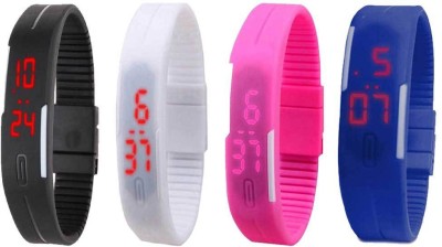 NS18 Silicone Led Magnet Band Combo of 4 Black, White, Pink And Blue Digital Watch  - For Boys & Girls   Watches  (NS18)