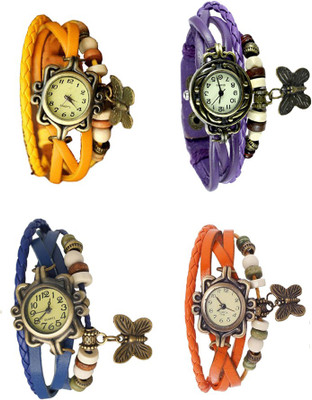 

NS18 Vintage Butterfly Rakhi Combo of 4 Yellow, Blue, Purple And Orange Watch - For Women