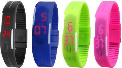 NS18 Silicone Led Magnet Band Combo of 4 Black, Blue, Green And Pink Digital Watch  - For Boys & Girls   Watches  (NS18)