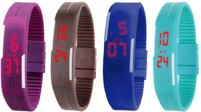 NS18 Silicone Led Magnet Band Watch Combo of 4 Purple, Brown, Blue And Sky Blue Digital Watch  - For Couple   Watches  (NS18)