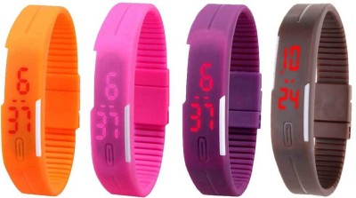 NS18 Silicone Led Magnet Band Combo of 4 Orange, Pink, Purple And Brown Digital Watch  - For Boys & Girls   Watches  (NS18)