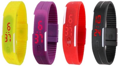 NS18 Silicone Led Magnet Band Combo of 4 Yellow, Purple, Red And Black Digital Watch  - For Boys & Girls   Watches  (NS18)