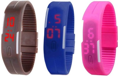 NS18 Silicone Led Magnet Band Combo of 3 Brown, Blue And Pink Digital Watch  - For Boys & Girls   Watches  (NS18)