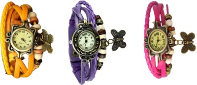 NS18 Vintage Butterfly Rakhi Watch Combo of 3 Yellow, Purple And Pink Analog Watch  - For Women   Watches  (NS18)