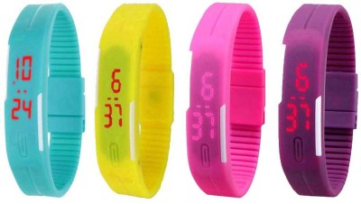 NS18 Silicone Led Magnet Band Watch Combo of 4 Sky Blue, Yellow, Pink And Purple Digital Watch  - For Couple   Watches  (NS18)