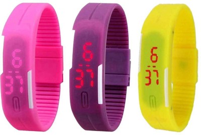 NS18 Silicone Led Magnet Band Combo of 3 Pink, Purple And Yellow Digital Watch  - For Boys & Girls   Watches  (NS18)