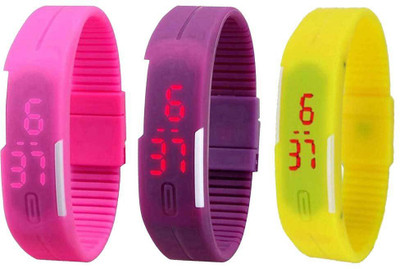 

Kissu Led Magnet Band Combo of 3 Pink, Purple And Yellow Watch - For Men & Women