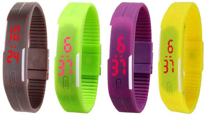 

Kissu Led Magnet Band Combo of 4 Brown, Green, Purple And Yellow Watch - For Men & Women