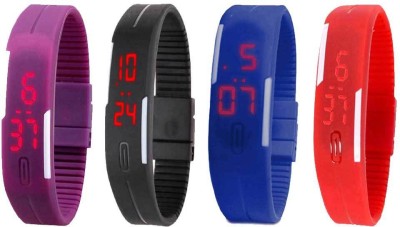 NS18 Silicone Led Magnet Band Watch Combo of 4 Purple, Black, Blue And Red Digital Watch  - For Couple   Watches  (NS18)