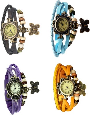 NS18 Vintage Butterfly Rakhi Combo of 4 Black, Purple, Sky Blue And Yellow Analog Watch  - For Women   Watches  (NS18)