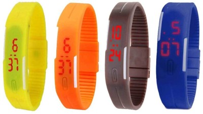 NS18 Silicone Led Magnet Band Combo of 4 Yellow, Orange, Brown And Blue Digital Watch  - For Boys & Girls   Watches  (NS18)
