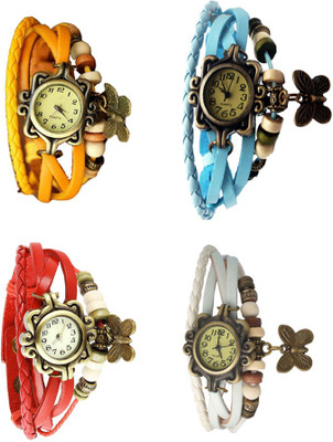 

NS18 Vintage Butterfly Rakhi Combo of 4 Yellow, Red, Sky Blue And White Watch - For Women