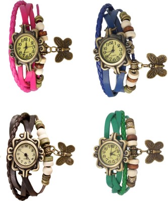 NS18 Vintage Butterfly Rakhi Combo of 4 Pink, Brown, Blue And Green Analog Watch  - For Women   Watches  (NS18)