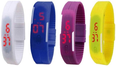 NS18 Silicone Led Magnet Band Combo of 4 White, Blue, Purple And Yellow Digital Watch  - For Boys & Girls   Watches  (NS18)