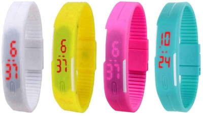 NS18 Silicone Led Magnet Band Watch Combo of 4 White, Yellow, Pink And Sky Blue Digital Watch  - For Couple   Watches  (NS18)
