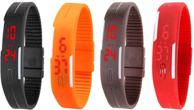 

NS18 Silicone Led Magnet Band Watch Combo of 4 Black, Orange, Brown And Red Watch - For Couple