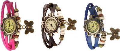 NS18 Vintage Butterfly Rakhi Watch Combo of 3 Pink, Brown And Blue Analog Watch  - For Women   Watches  (NS18)