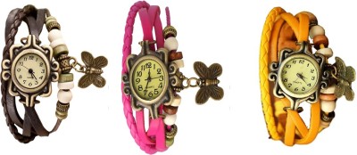 NS18 Vintage Butterfly Rakhi Combo of 3 Brown, Pink And Yellow Analog Watch  - For Women   Watches  (NS18)