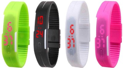 NS18 Silicone Led Magnet Band Watch Combo of 4 Green, Black, White And Pink Digital Watch  - For Couple   Watches  (NS18)