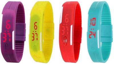 NS18 Silicone Led Magnet Band Watch Combo of 4 Purple, Yellow, Red And Sky Blue Digital Watch  - For Couple   Watches  (NS18)