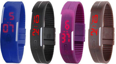 

NS18 Silicone Led Magnet Band Combo of 4 Blue, Black, Purple And Brown Watch - For Boys & Girls