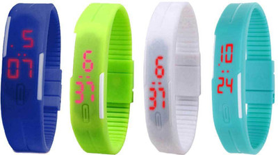 

NS18 Silicone Led Magnet Band Watch Combo of 4 Blue, Green, White And Sky Blue Watch - For Couple