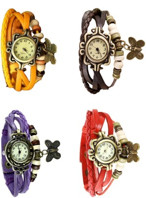 NS18 Vintage Butterfly Rakhi Combo of 4 Yellow, Purple, Brown And Red Analog Watch  - For Women   Watches  (NS18)