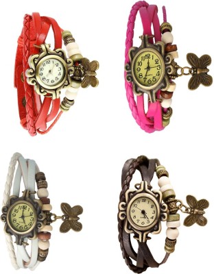NS18 Vintage Butterfly Rakhi Combo of 4 Red, White, Pink And Brown Analog Watch  - For Women   Watches  (NS18)