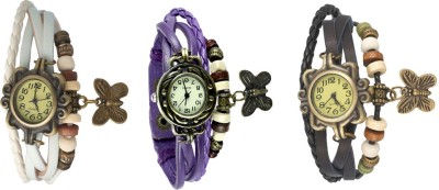 NS18 Vintage Butterfly Rakhi Watch Combo of 3 White, Purple And Black Analog Watch  - For Women   Watches  (NS18)