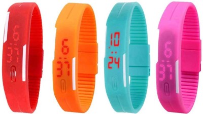 NS18 Silicone Led Magnet Band Watch Combo of 4 Red, Orange, Sky Blue And Pink Digital Watch  - For Couple   Watches  (NS18)
