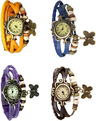 NS18 Vintage Butterfly Rakhi Combo of 4 Yellow, Purple, Blue And Brown Analog Watch  - For Women   Watches  (NS18)